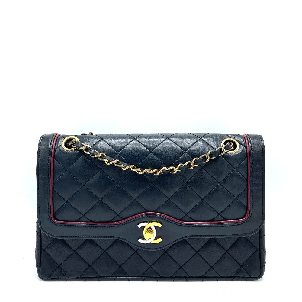 Chanel Black Lambskin Paris Double Flap Medium